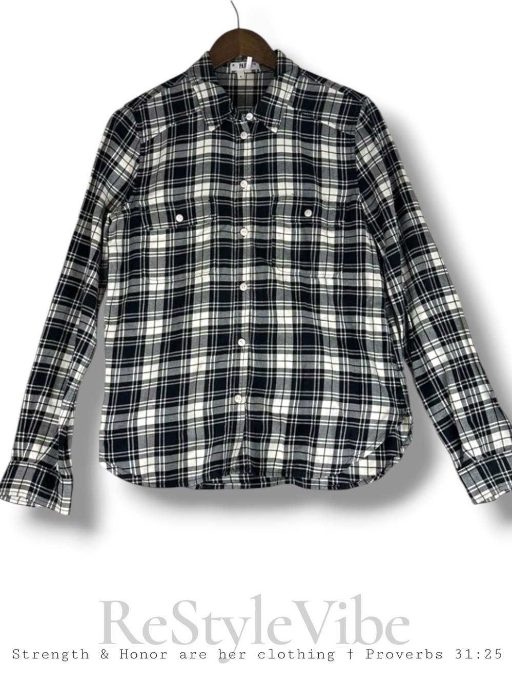 PAIGE Women’s Size S Shirt Top Blouse Button Front Plaid Cotton Long Sleeve